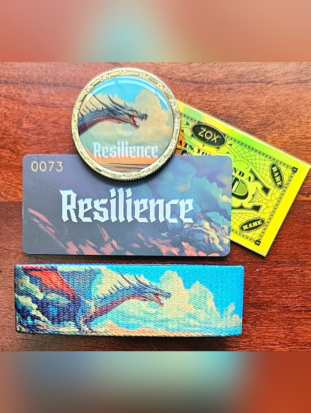 ZOX "RESILIENCE" #73 GOLD w REWARD CARD COLLECTIBLE DRAGON COIN & Wristband